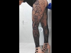 Crossdress  plays with a dick in pantyhose and high heels