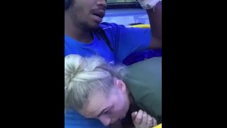 BUS BLONDE PERFORMS RISKY BLOWJOB