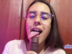 Salmakia sucks and licks a good black dildo- JOI