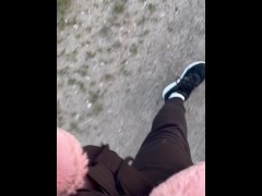 Walking through nature wearing my pink fur coat