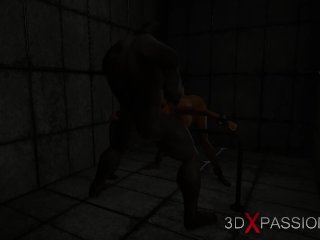 Hot ebony with many boobs in restrains is ready for intense anal sex