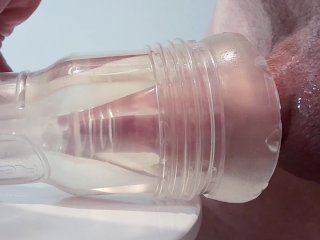 Vocal Guy Fucks a Tight Clear Fleshlight(Synced Lovense and_Satisfyer Patterns)