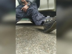 Piss desperated outdoors and cumshot on a track After long drive