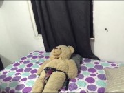 Preview 3 of lesbian rides teddy bear with strap-on