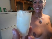 Preview 2 of Girlfriend drinks a lots of saved cum from a shot glass