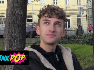 TWINK POP - Sweet Guy with Curly Hair Agrees to Suck & Fuck another Sexy Guy for some Cash