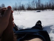 Preview 4 of Stroking my big cock in the snow ❄️⛄