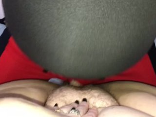 Quick pullout cumshot on plump hairy pussy and chubby belly 💦💦