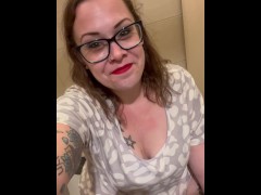 BBW milf pees in public bathroom