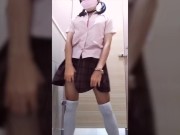 Preview 1 of 学生服伪娘公厕自慰 high school crossdress cumshot in in shopping mall Toilets