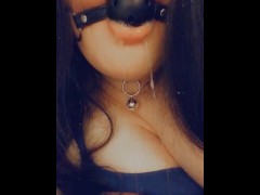 Drooling through my ball gag onto my bed