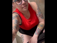 BBW MILF pees in public restroom