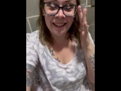 BBW stepmom MILF pees in gross public restroom
