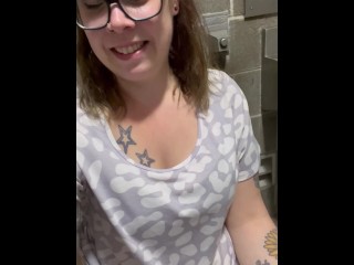 BBW Stepmom MILF Pees in Gross Public Restroom