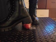 Preview 1 of Aggressive CBT Stomping in Black Leather Combat Boots with TamyStarly - Bootjob Showjob Ballbusting