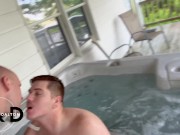 Preview 5 of Cumslut gets bred bareback, outdoors in hot tub