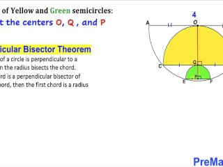Calculate area of the Yellow and Green shaded semicircles (Pornhub)