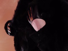 ASMR fur coat fetish, vaping smoking with leather gloves