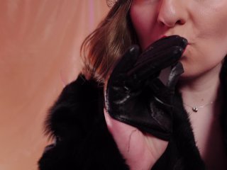 ASMR Fur_Coat Fetish, Vaping Smoking_with Leather Gloves (Arya Grander)