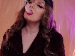 ASMR fur coat fetish, vaping smoking with short leather gloves