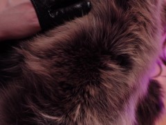 ASMR Mistress: fur coat fetish, clowly erotic movements and leather gloves close ups