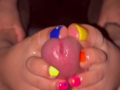 Tickling Toejob footjob with Neon toe nails tease