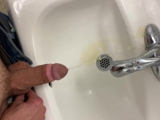 Pulling my Dick out and Walking to Restroom Public Coworkers Hope new Girl follows me Cum in Sink