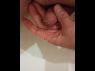 Pissing in the Bathroom in my Palm and Jerking off my Dick to the Boner.