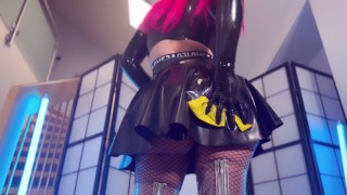 Pink haired Luvie Doll is shining up her big juicy latex ass with gloves and transparent boots