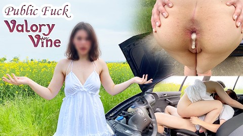Fixed a cute girls car and she paid with anal creampie !Almost caught!  Cowgirl  Doggystyle