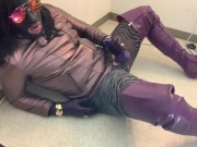Preview 6 of Sissy Glovecum 007 - purple leather and pantyhose sperm eruption