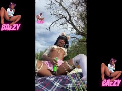 Petite Ebony Cosplayer almost gets CAUGHT masturbating At THE PARK