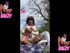 Petite Ebony Cosplayer almost gets CAUGHT masturbating At THE PARK