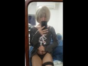 Preview 1 of A femboy masturbating in front of the mirror
