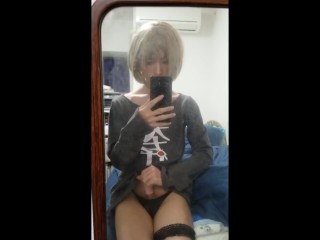 A Femboy Masturbating in Front of the Mirror