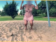 Preview 2 of Wifey rides public swing with no panties 😱| Risky public exhibitionist dare
