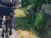 Preview 5 of Following woman in mini skirt and fishnets biking