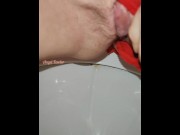 Preview 1 of Delicious piss with red panties pushed aside in the toilet