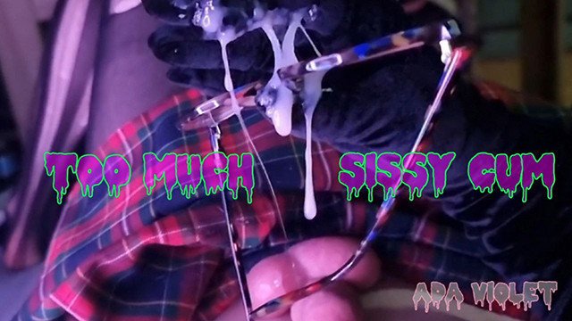 Femboy didn't cum for 15 days - balls bursted! Huge thick cumshot on sissy-glasses and play with it