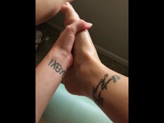 POV Rubbing and Massaging Oil All Over My Feet and Legs