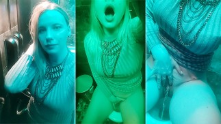 Slutty Minx Pissing and Fondling Pussy in the Public Toilet at the Club