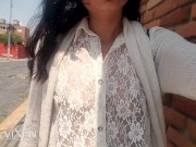 Preview 2 of Walking On The Street Wearing Sheer Blouse
