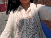 Preview 3 of Walking On The Street Wearing Sheer Blouse