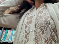 Walking On The Street Wearing Sheer Blouse