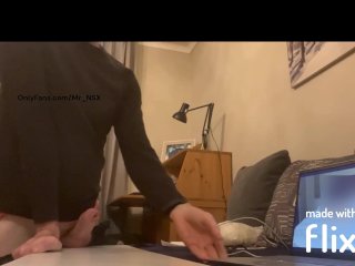 Big cock hung straight guy jerking while watching girlfriend masturbating for him. Hung, uncut cum