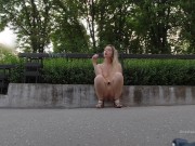 Preview 3 of Perverted public slut walk. Upskirt, no panties, flashing pussy outside in tight short dress.