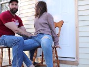 Preview 4 of Squirting in my jeans - Neighbours watch me orgasm - BIG SQUIRT