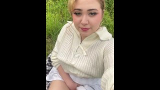 A Fat Naughty Teen Is Outside Masturbating