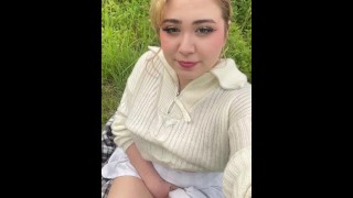 Naughty Chubby Teen Masturbates Outside