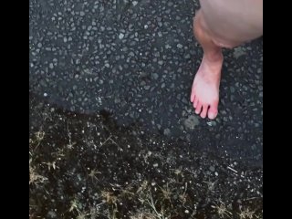 amateur, risky public nudity, big dick, barefoot